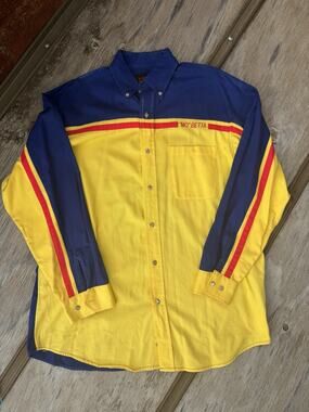Vintage Mo Betta Western Shirt Mens L Blue Yellow Red Colorblock Cowboy Rodeo